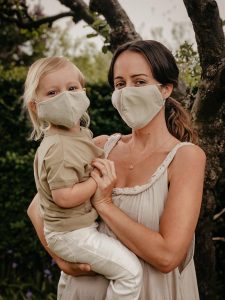 woman and child with organic cotton face masks
