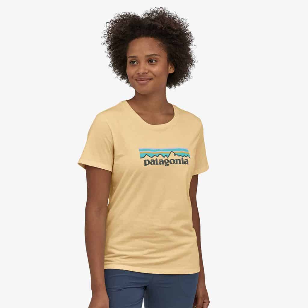 Patagonia_woman in yellow Women's Pastel P-6 Logo Organic Cotton Crew T-Shirt