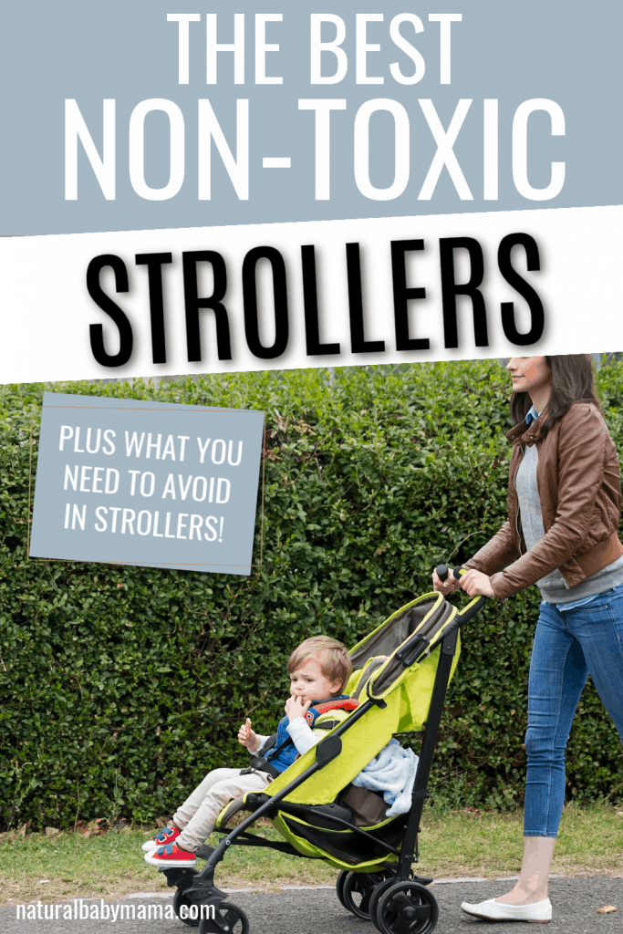 woman pushing child in non-toxic stroller