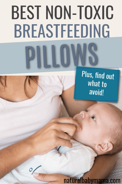 mom holding baby on organic breastfeeding pillow
