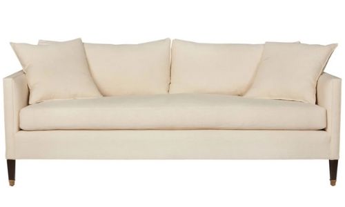 Beige Cisco non-toxic couch with solid wood legs 