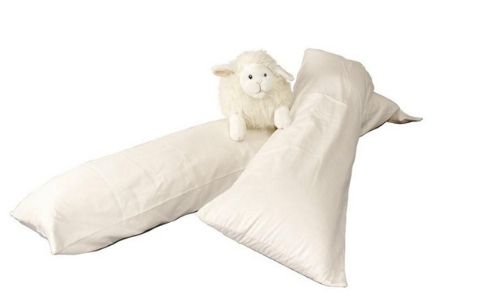 two organic body pillows with a white sheet sitting on top of them 