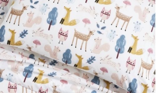 Forest animal print bedsheets - organic bed sheets for kids