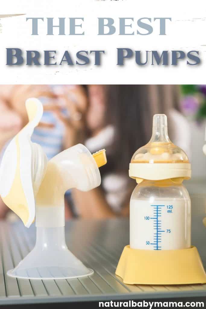 Pinterest pin that says the best breast pumps with a picture of a breast pump and a bottle of milk  