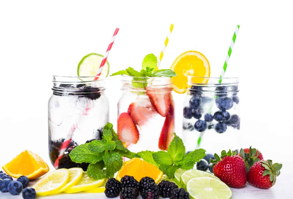 Mason Jars used as glass filled with fruit water