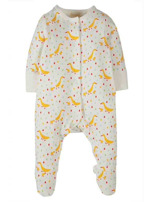 Frugi Organic Baby Clothes, once piece outfit with yellow ducks