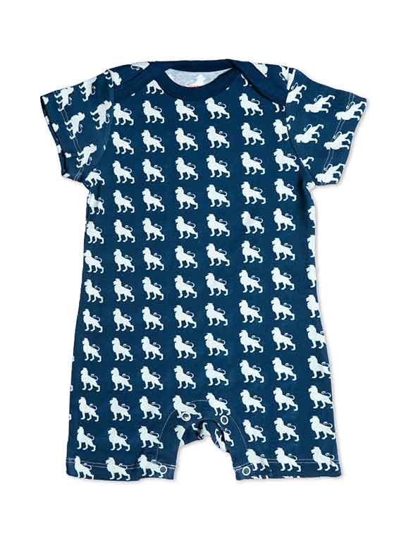 Jazzy Organics Baby Clothes dark blue one piece with white lions on it