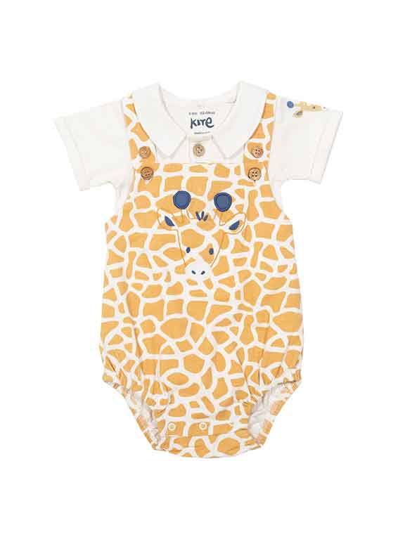 Kite Organic Baby Clothes - giraffe short jumper set with white shirt. 