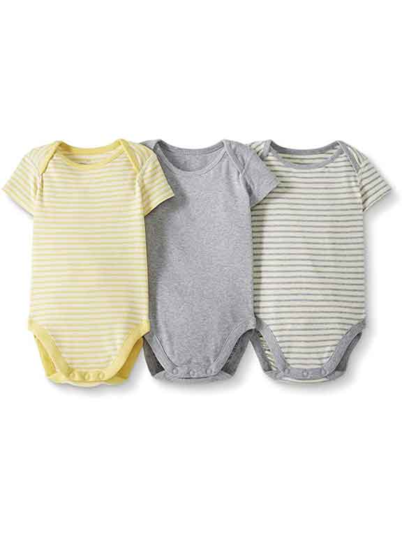Moon and Back Baby Clothes 3 Piece set, yellow stripes, grey, and green stripes