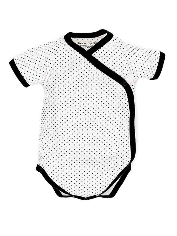 Under the Nile Baby Clothes white poka dots with black trim