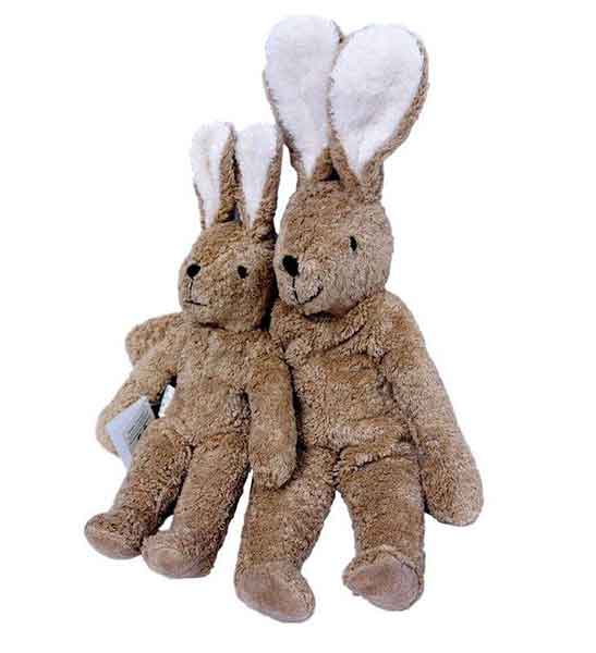 Two organic cotton rabbit stuffed animals