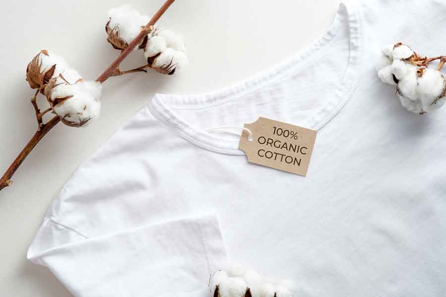 Sustainable Fashion - Organic Cotton - Image of White T-Shirt with Cotton and a Tag Saying Organic Cotton